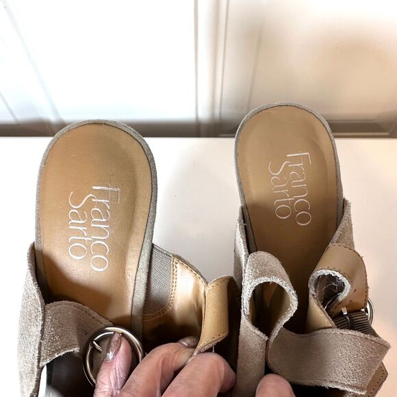 Franco Sarto Sari Wedge Sandals Womens US 9 Taupe Leather Cork Wedge Heels Shoes - Picture 8 of 8